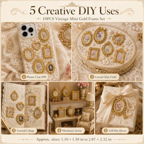 Image of Satmarhz 10 Pcs Mini Photo Frames, Baroque Gold Resin Frames for DIY Crafts