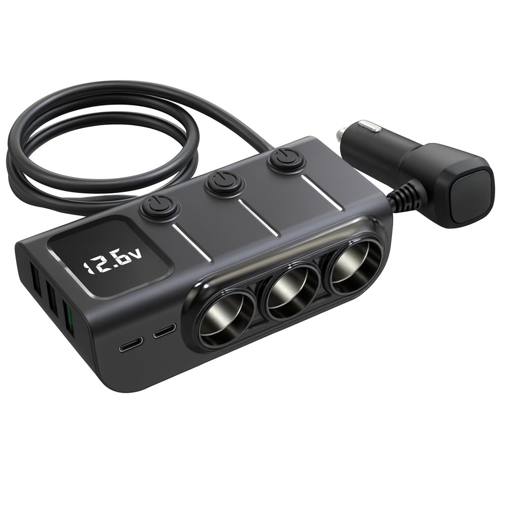 THAR Caricatore per auto 120 W, voltmetro e USB-C