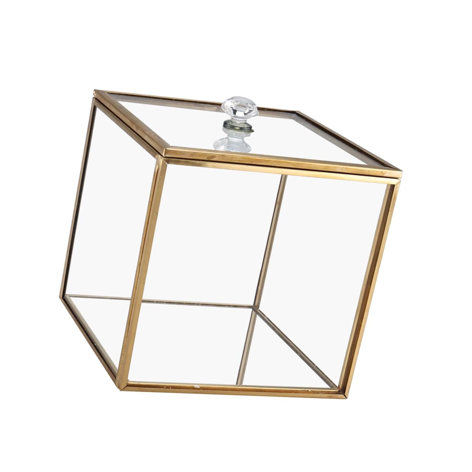 Tsophreniq Crystals Clear Glass Cotton Swab Holder Dustproof Sealed Container with Golden Trim for Table Organization Cotton Swab Glass Storage Box