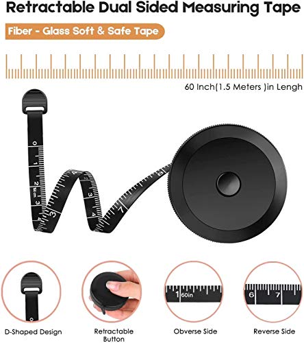 Image of 2 Pack Tape Measure Measuring Tape Tool for Body Fabric Sewing Tailor Cloth Knitting Vinyl Home Craft Measurements, 60-Inch Soft White & Retractable Double Scales Rulers for Body Weight Loss
