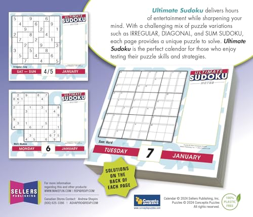 Calendário diário Ultimate Sudoku 2025 Boxed Daily Desktop: Clássico, Irregular, Multi, ímpar/Par, D