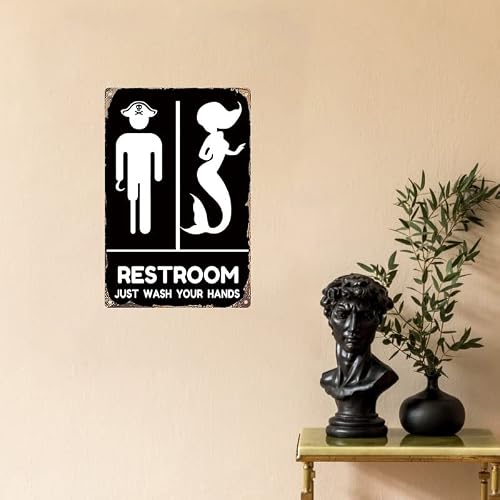 Mermaid Bathroom Wall Decor Pirate Restroom Door Decor Vintage Bar Metal Tin Sign Farmhouse Home Room Country Farm Wall Home Toilet Decor Art Signs 8X12 Inch #TOP5