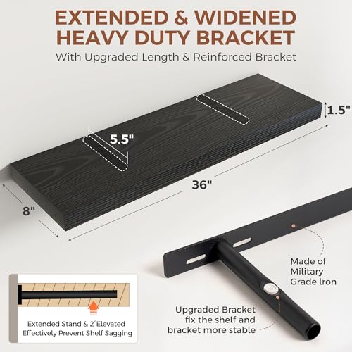 Image of Dreamland Black Floating Shelves 36 Inch Long,8 Inch Deep Floating Shelves,36 inch W x 8 inch D Wall Shelves for Bedroom,Living Room,Kitchen,Bathroom,Set of 2