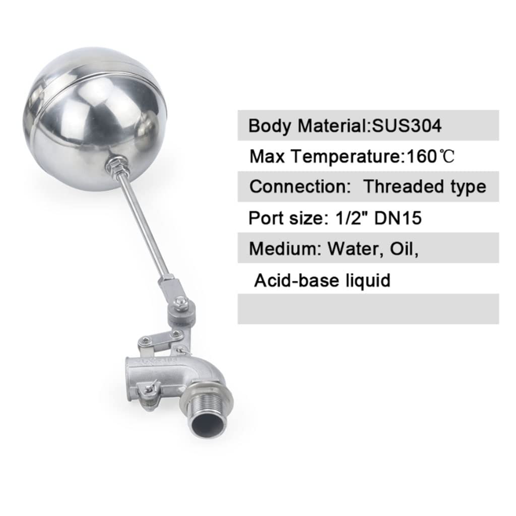 1/2 "3/4" 1 "Valvola A Sfera A Sfera A Galleggiante in Acciaio Inox, Valvola Galleggiante Regolabile Serbatoio dell'Acqua Bend Gualt Valvola A Sfera Galleggiante Valvola(1 1/4")