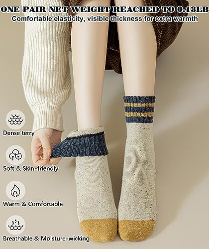 Image of IIG 5 Pairs Women's Vintage Style Thick Wool Warm Winter Crew Socks
