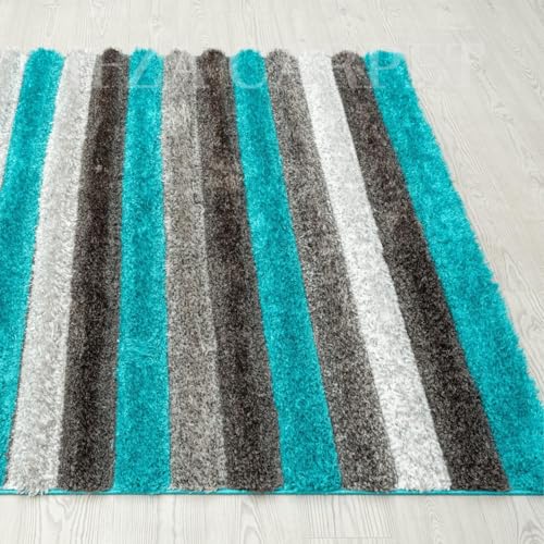 Image of Super Soft Floor Area Rug 3 x 5 Feet Soft Smooth Thick Non-Slip Fluffy Shaggy Carpet for Bedroom, Drawing, Kids Room, Office with Upto 2 Inch Microfiber High Pile (Turquoise Silver B)