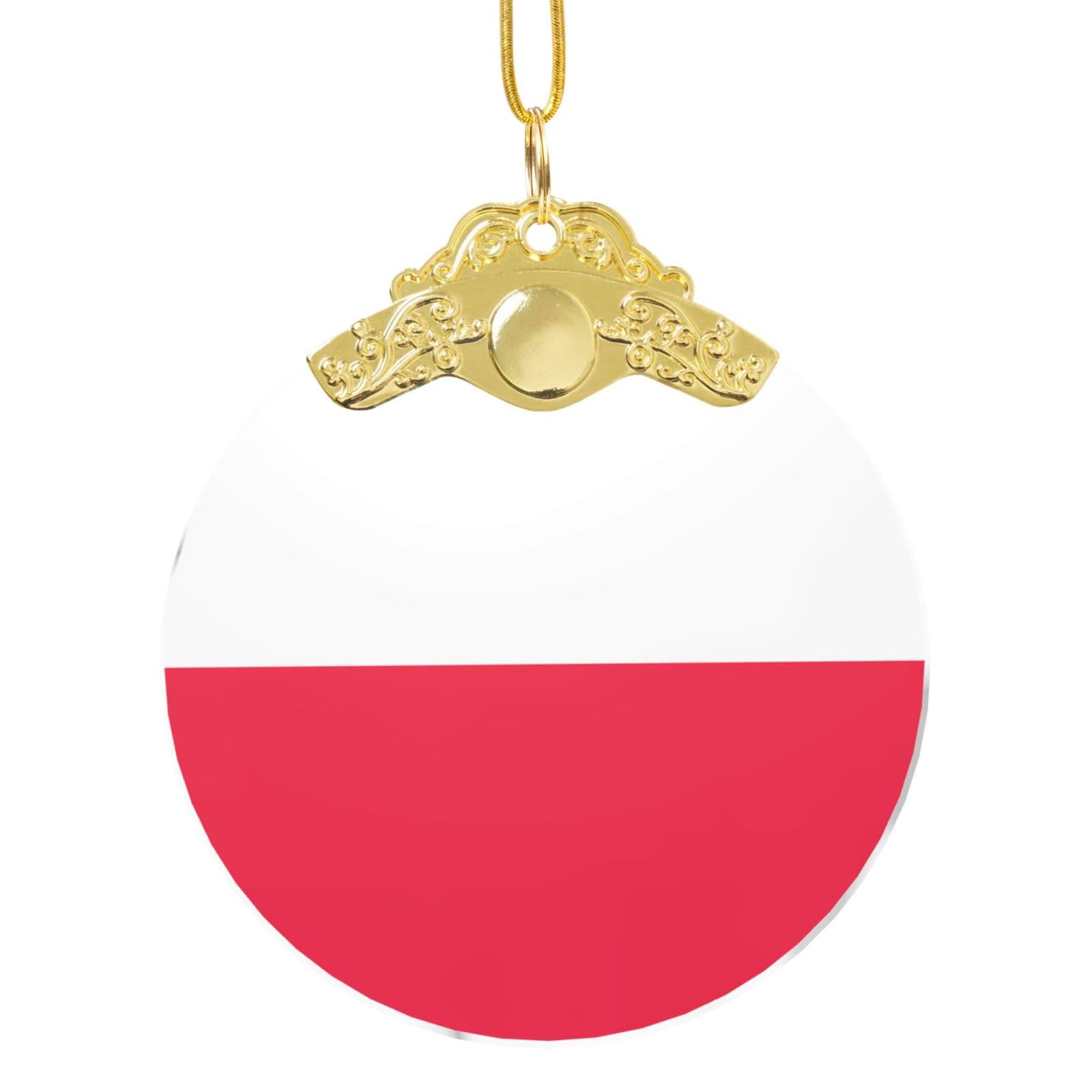 Glass Ornament with Gold Metal Clasp, Christmas Tree Decoration Glass Bauble, Polish Flag Festive Xmas Decor
