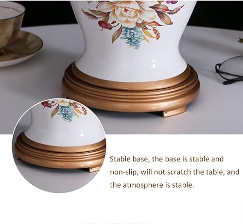 Miniatura 5 de China Flor y Pájaro Patrón Jengibre Tarro Lámpara de mesa 22 pulgadas Beige Tela Barril Sombra para lámpara de mesita de noche Lámpara de noche de