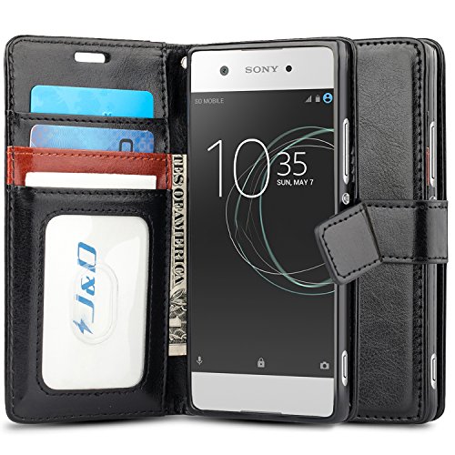 J&D Case Compatible for Xperia XA1 Case, Wallet Stand Slim Fit Heavy Duty Protective Shock Resistant Flip Cover Wallet Case for Sony Xperia XA1 Wallet, Black