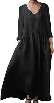 Womens Long Sleeve Cotton Linen Dresses Loose Flowy Jamaica | Ubuy