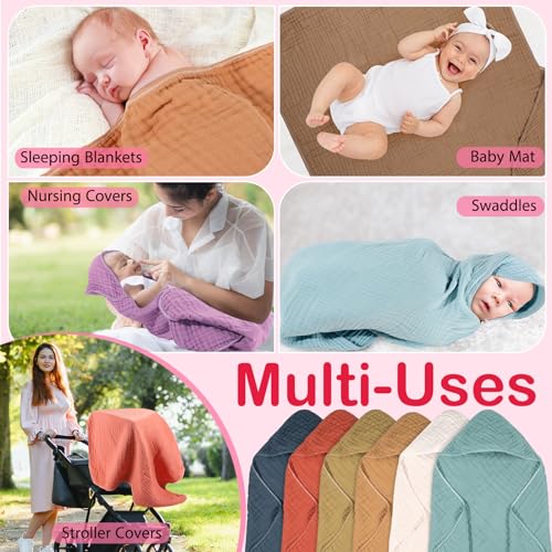 Image of Peryiter 6 Pcs Muslin Hooded Baby Towels, 32 inchx 32 inch Cotton Newborn Bath Towel Muslin Infant Baby Blankets Absorbent Unisex Newborn Registry Gift Essentials for Girls Boys (Orange)