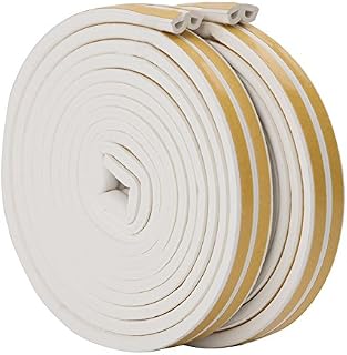 Doors Windows Weather Stripping Seal Strip, D Type 10 m Rubber Seal Weather Strip Foam Tape, Anti-Collision Self-Adhesive Doors Windows Water-proofing Sound-proofing - 2 Roll/Total 10m (White)