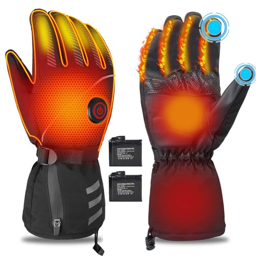 Guantes Calefactables Eléctricos con 3 Niveles de Calefacción Guantes Térmicos Invierno con Batería Recargables para Hombres y Mujeres Guantes de Nieve para Deportes, Moto y Senderismo
