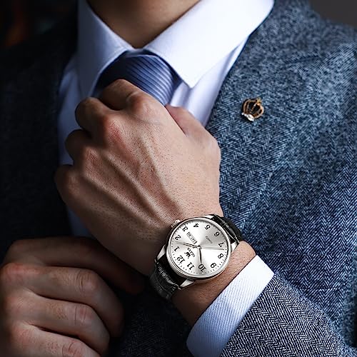 Image of OLEVS Watch Men Mens Watches Watches for Men Leather Band Classic Brown Leather Watch Men, Analog Watch Men, Black Mens Leather Watch, Dress Waterproof Large Face Mens Watch,Relojes para Hombres Watch