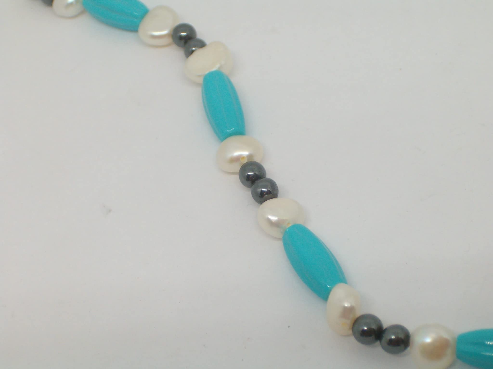 Collana in Neolite (Pasta di Turchese ricomposto), Perle e Pirite Naturali - Chiusura con Moschettone in Argento 925 - Girocollo con Pietre Dure