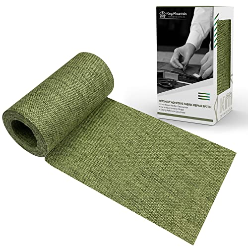 King Mountain Premium Linen Fabric Iron-on Repair Patch Kit, 3"x60" with Backing Glue, Decorative Patch for Inside & Outside Fabric Repair (Linen, Grass Green)