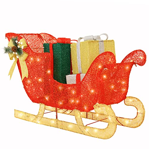 Hykolity 3FT 3D Genuine Lighted Christmas Sleigh