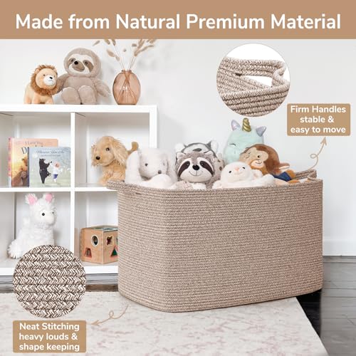 Image of Goodpick 105L Extra Large Woven Rope Blanket Basket, Rectangle, Brown | 25'' x 16'' x 16'' Storage Basket for Blankets, Clothes & Pillows, Living Room & Bedroom Organization, Reinforced Handles
