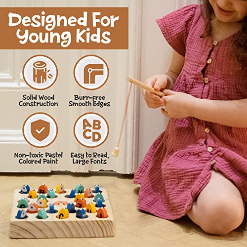 A&E Kids World Magnetic Wooden Fishing Game For Children Aged 3+ – Montessori 26-Piece Sorting Puzzle/Letter Tracing Board – Learn The Alphabet, Develop Motor Skills, Practice Color Recognition #TOP4