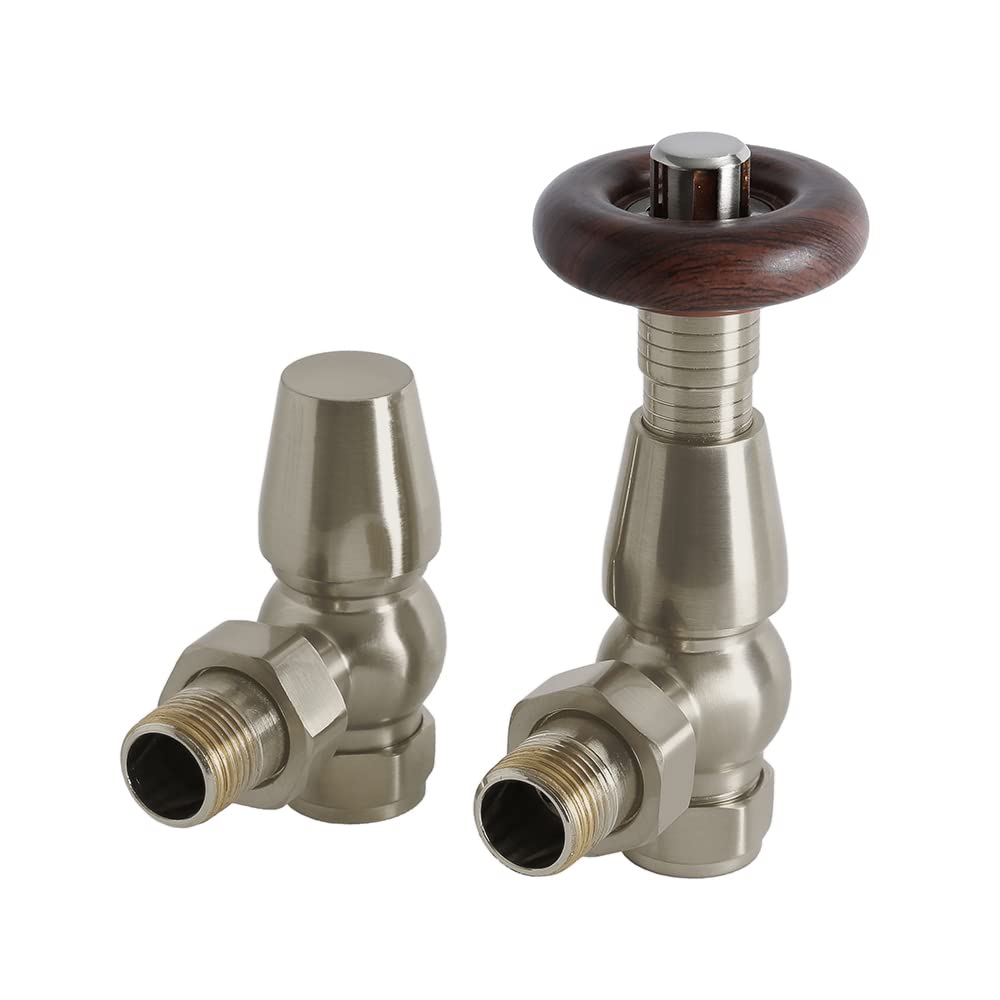 Milano Satin - Angled Windsor Satin Nickel Angled Heated Towel Rail Radiator Thermostatic Valves