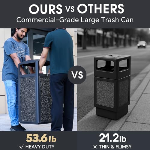 Image of 15 Gallon Outdoor Commercial Trash Can with Lid, Heavy-Duty Galvanized Steel Garbage Receptacle with Removable Inner Bucket, Locking Waste Container with Stone Panels for Business Entrances