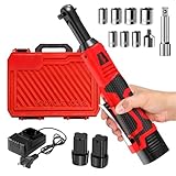 FULLYEA Electric Ratchet Wrench Set,40 Ft-lbs, 550 RPM, 16.8V Cordless Ratchet Wrench 3/8', Variable Speed Power Ratchet Tool Kit with 1/4' Adapter, LED Light, 2 * 2.0Ah Batteries and Fast Charger
