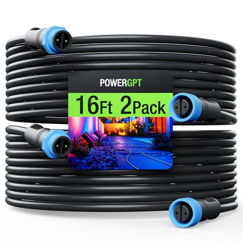 PowerGpt 16-Foot (2 Pack) Weatherproof Extension Cable for Philips Hue Outdoor Low Voltage Lights 16AWG Power Cord Compatible with Lily Spot/XL Spot Calla Pathway Impress Pedestal Impress Wall