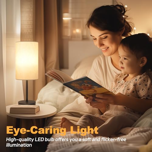 Bedside Lamps Touch Control, 3-Way Dimmable Table Lamp with USB A+C Charging Ports (Black Base-Beige Shade) - Image 6