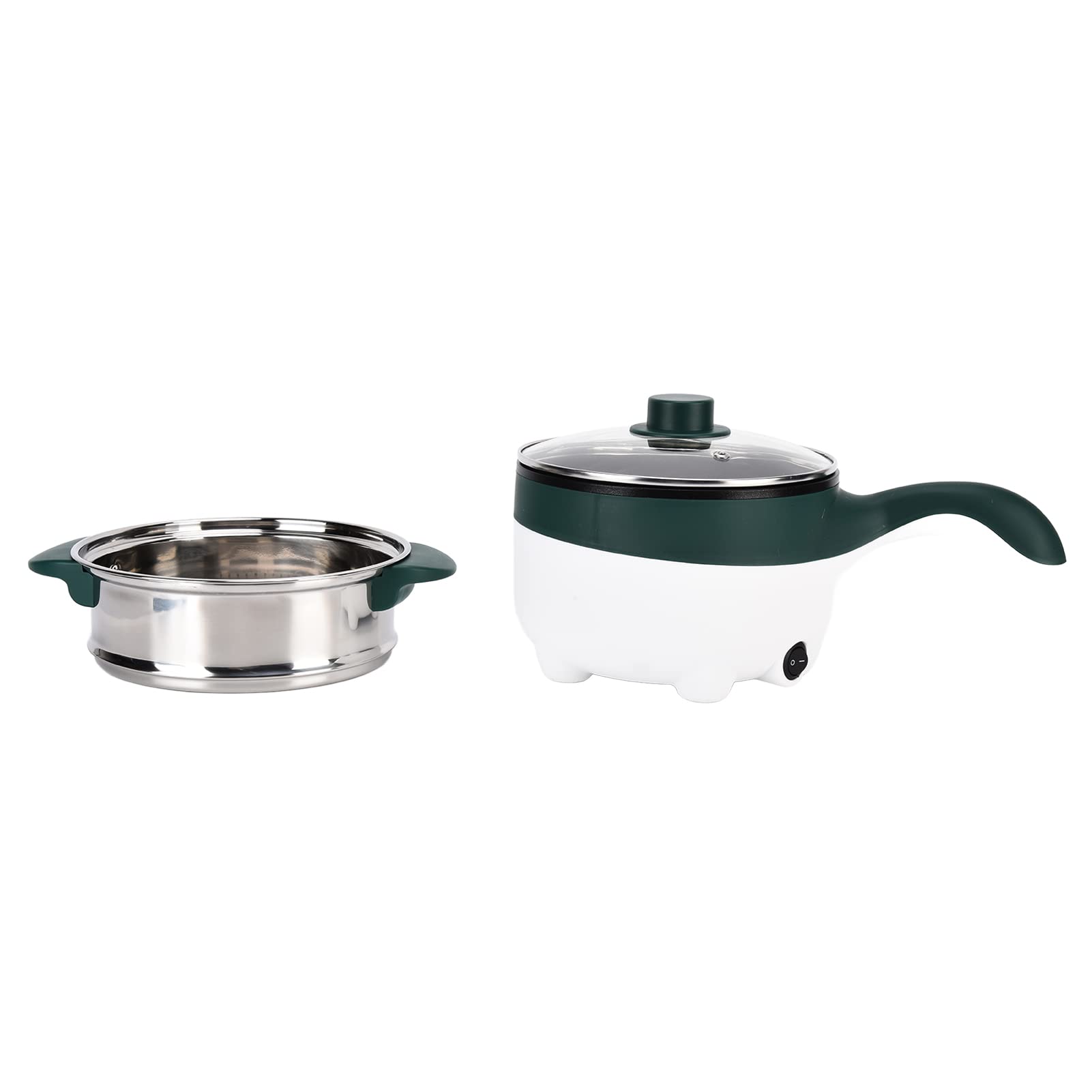 Xigner Casserole Électrique 600W Anti-Adhésive - Multifonction Avec Panier Vapeur - Cuisson Rapide Pour Appartement, Bureau, Dortoir - Vert