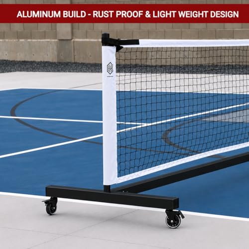Image of Dominator Standard Portable Pickleball Net - Indoor /Outdoor Regulation Pickleball Net - USAPA Compliant Pickleball Net on Wheels - System Includes Rolling Storage Bag & Locking Wheels