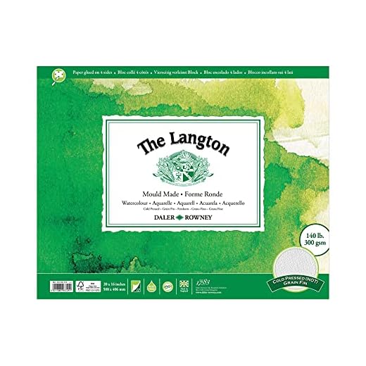 Daler Rowney: Langton: 12 Hojas de papel para Acuarelas, Espiraladas, 20x16in, (300gsm) NOT (Sin Textura)