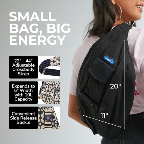 Image of KAVU Rope Sling Bag - Large Crossbody Bags for Women & Men | Hands Free, Cross Body for Travel, Hiking & Everyday Carry, with Padded Back, Adjustable Rope Strap & Cotton Canvas