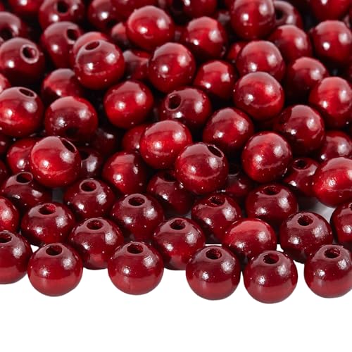 350pcs 12mm Dark Red Wood Beads Beads for Crafts with Holes DIY Bead Cranberry Red Wooden Beads Spacer Beads for Macrame Supplies DIY Handcraft Projects Crafting Supplies(Hole:3mm)