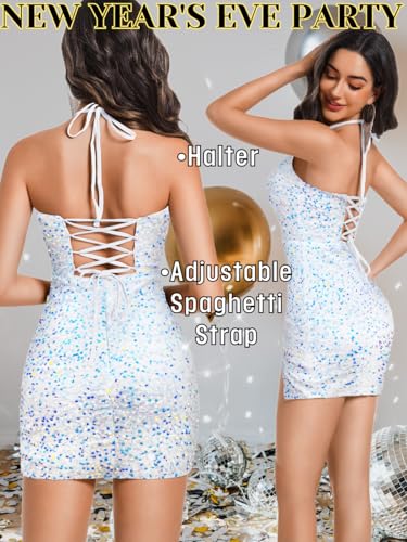 Image of ShawGobow Sexy Sequin Dress for Women,Sparkly Glitter Velvet Mini Prom Dresses,Plunge Backless Club Outfit Cocktail Party
