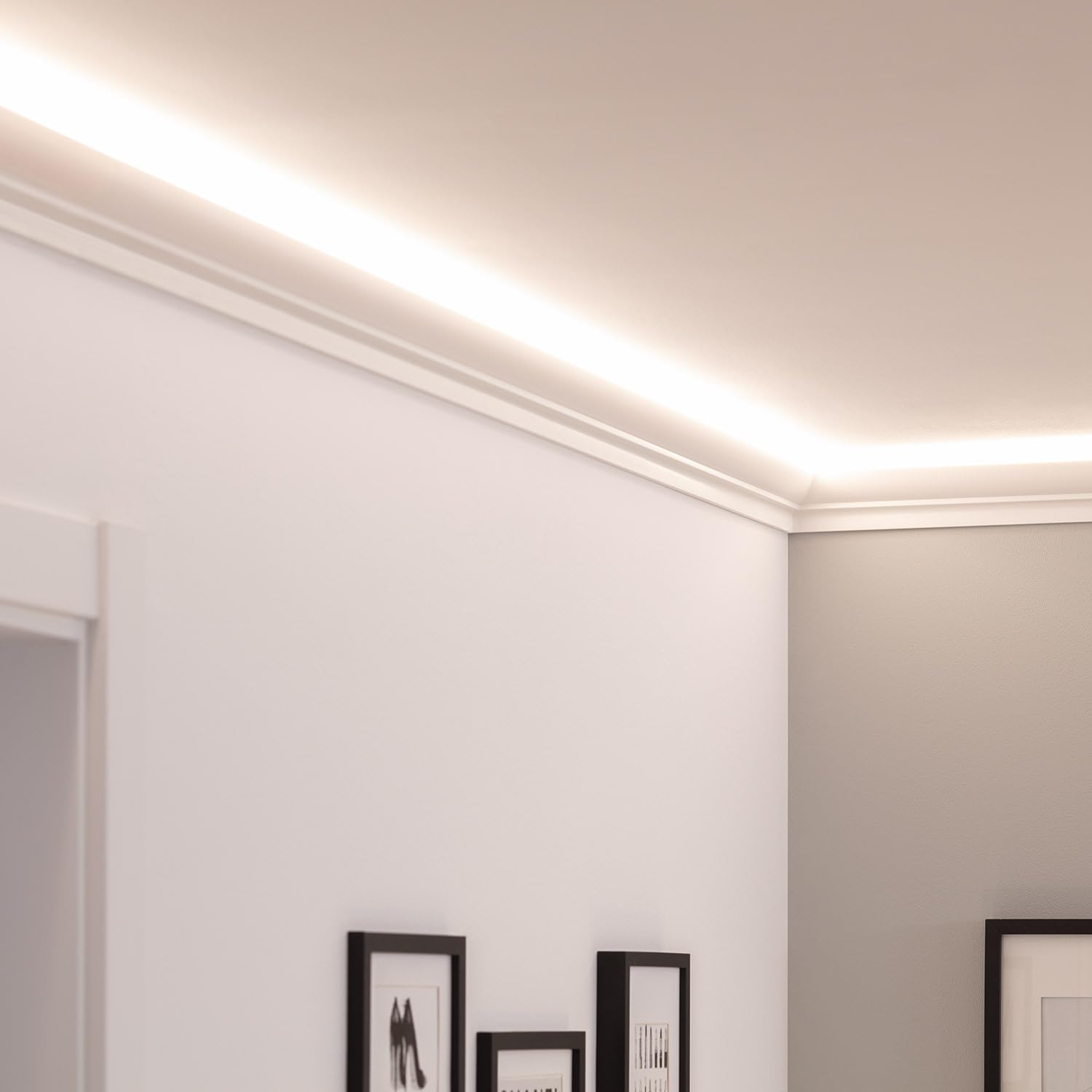 LEDKIA LIGHTING - Modanatura per Striscia LED 2m | Decorativa Indiretta| Facile da Installare, Bianco, Polistirene