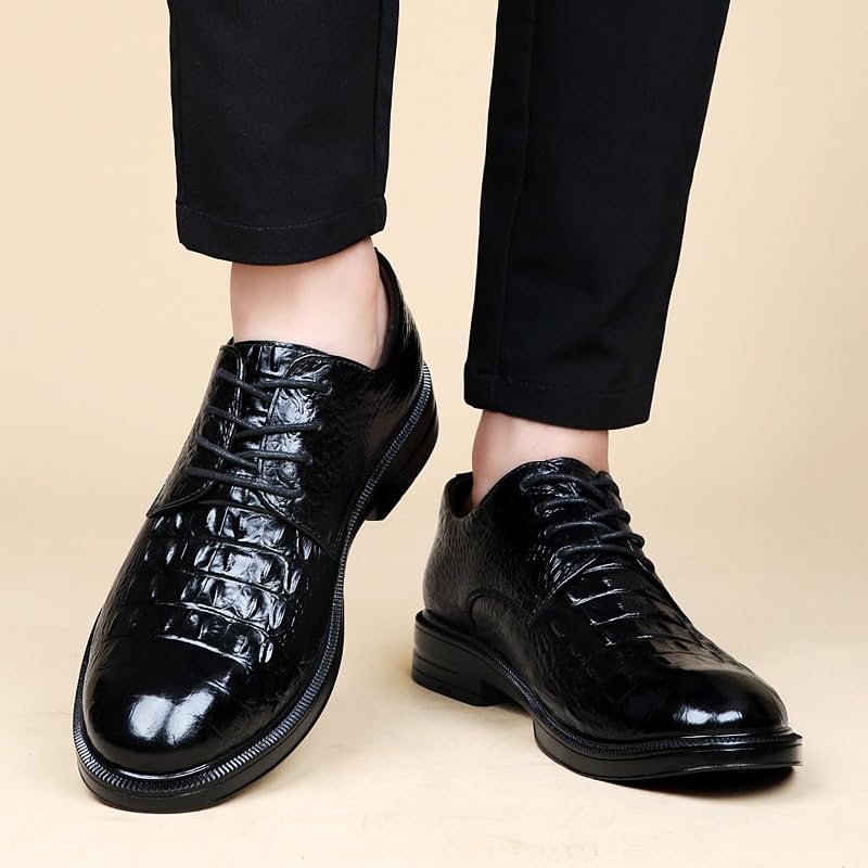 Men's Oxford Dress Shoes Lace-up Pointed Toe Genuine Leather Fashion Shoes with Crocodile Prints for Wedding, Party, and Formal Occasions2