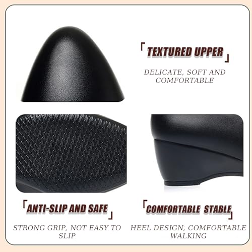 Image of Women's Leather Wedge Round Toe Dressy Shoes Comfortable Soft Leather Platform Slip On Casual Loafers Suitable for Driving Business Work Walking