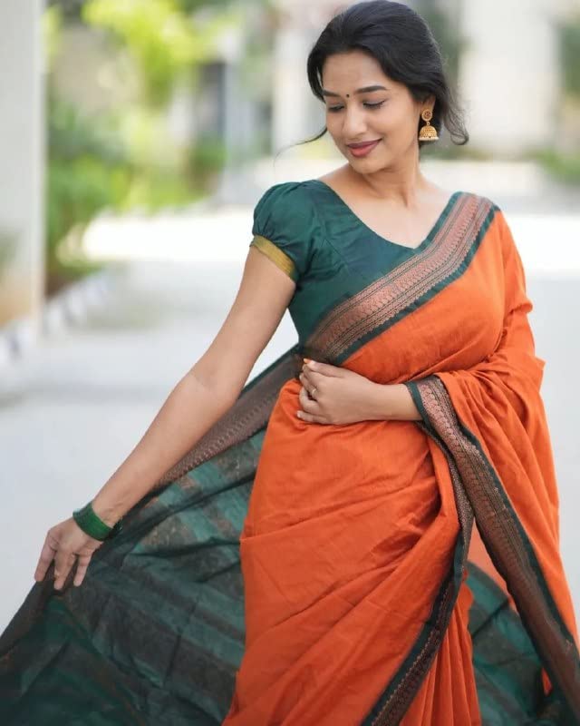 Image of Flosive Women's Kanjivaram Silk Saree With Handloom Weaving Work With Blouse Piece