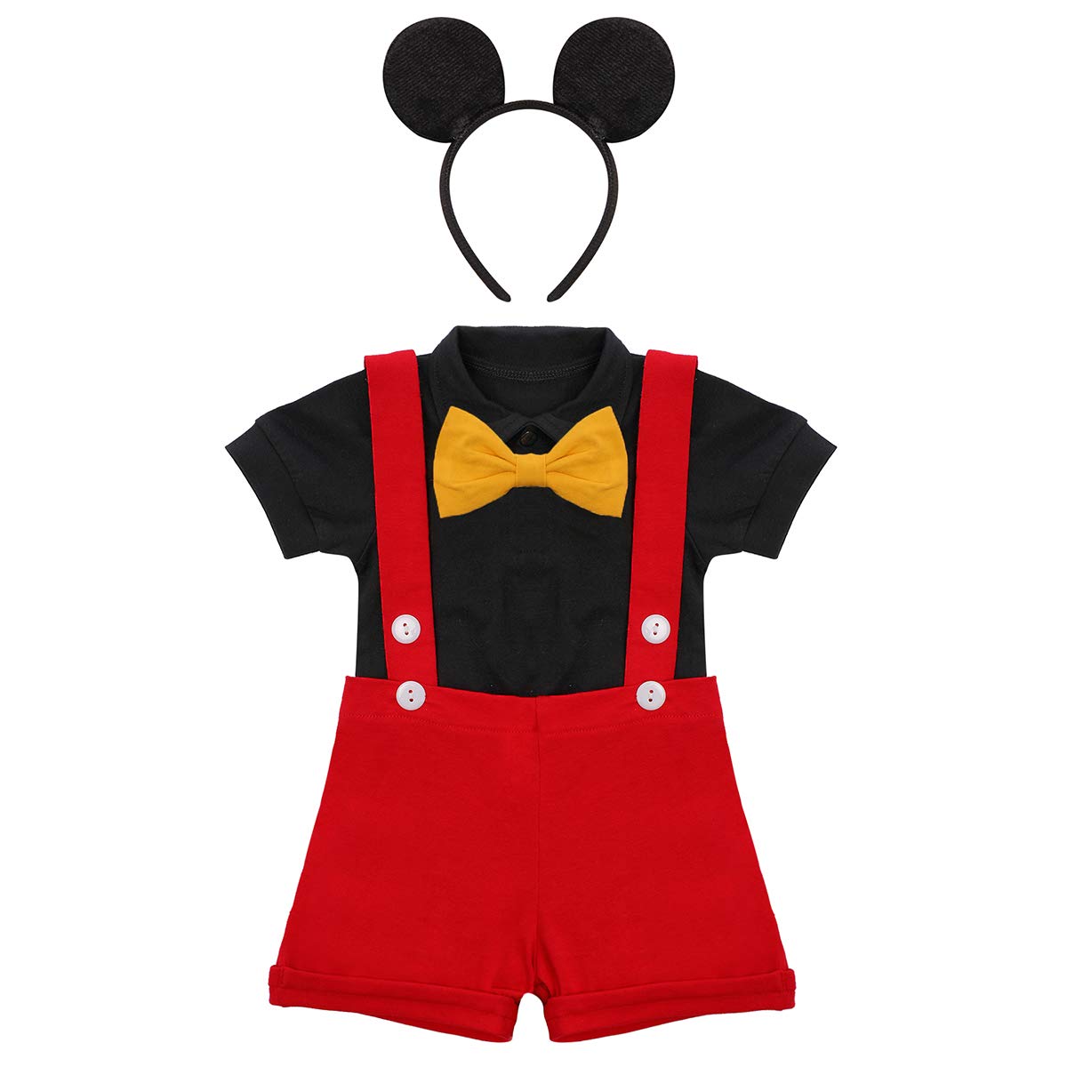 IBTOM CASTLE Gentleman First Birthday Cake Smash Photo Prop Mickey Outfits for Baby Boys Formal Suit Romper+Bow Tie+Suspenders Overalls Bib Pants Shorts Mouse Ears Headband