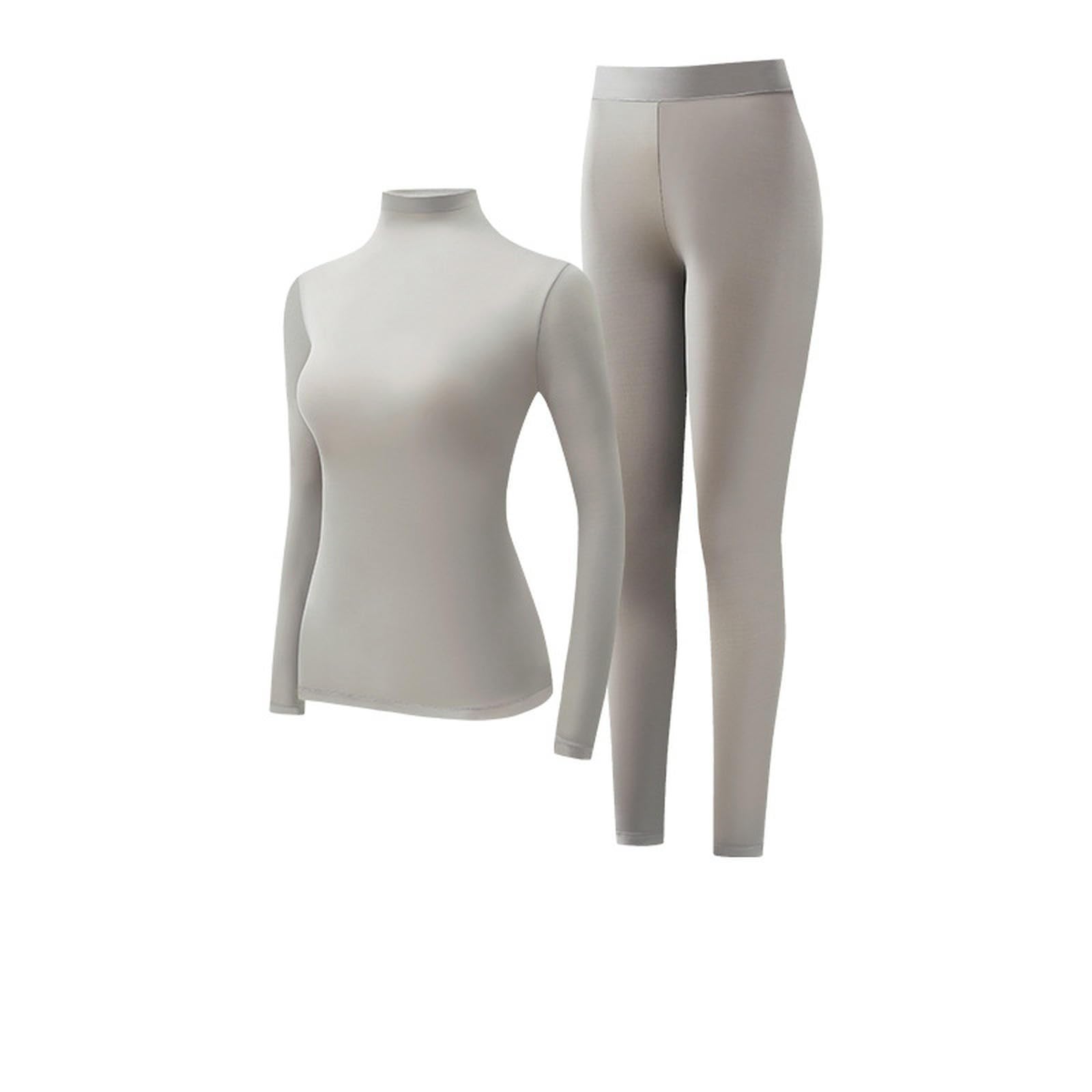 Intimo Termico Set di Biancheria Intima Termica Senza Cuciture con Collo Alto, Elastico, Manica Lunga-Abito Grigio Premium-l