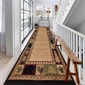 Lodge Cabin Runner Carpet, 3.3x7ft, Country Forest Black Bear Kitchen Rug, Soft Foldable Easy Clean Accent Rug, Cozy Absorbent Breathable Anti-Slip Area Rug for Indoor Entry Bedside Lodge Cabin Runner Carpet 33x7ft Country Forest Black Bear Kitchen Rug Soft Foldable Easy Clean Accent Rug Cozy Absorbent Breathable Anti Slip Area Rug for Indoor Entry Bedside