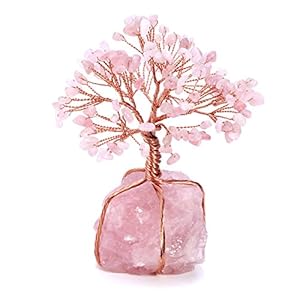 Top Plaza Rose Quartz Healing Crystals Copper Money Tree Desk Office Decor Wrapped On Natural Rose Quartz Base Feng Shui…