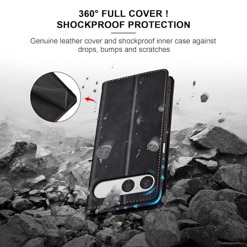 Image of Jasonyu Case for Sony Xperia 10 VII Leather Wallet Flip Cover with Card Holder,Kickstand, Magnetic Closure,TPU Shockproof Phone Case (Black)