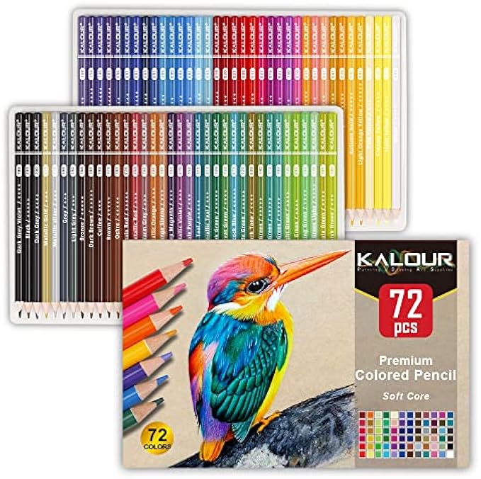 KALOUR 72 Colored Pencils for Coloring Books for Adults, Soft Cores, Great for Drawing Mixed Shades, Colored Pencils Set for Adults Kids Beginners