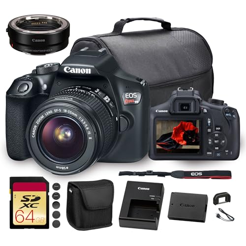 Canon EOS Rebel T6 DSLR Camera with 18-55mm Lens | 18MP APS-C CMOS Sensor, Built-In Wi-Fi & Full HD Video | For Beginners, Travel & Everyday Photography (1159C003) + Adapter EF-EOS R + Bag + 64GB Card