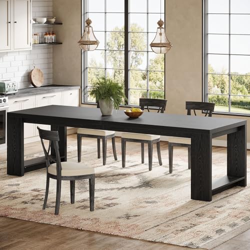 Tribesigns 86.61-Inch Dining Table for 6-8 People, Modern Narrow Long Kitchen Table with Pedestal Base, Farmhouse Extra Long Rectangular Dining Room Furniture, 27.56 x 86.61 x 29.53 Inches, Black
