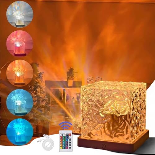 Lámpara Zhongkaifa de onda de agua, proyector galaxia 16 colores dinámicos, efectos oceánicos, base madera, iluminación visual romántica, luz nocturna