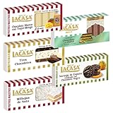 Pack Surtido 5 Turrones Lacasa:Naranja de España Confitada, Blanco con Tequi Mango, Milhojas de Nata, Tres Chocolates, Chocolate estilo Dubai