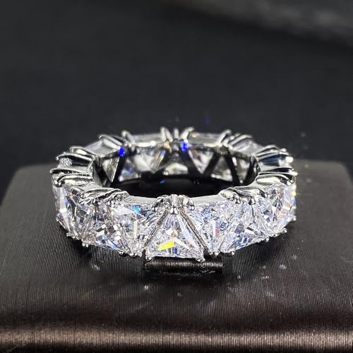 White Gold Plated Triangle Cubic Zirconia Fully Inlaid Fashion Engagement Rings Wedding Bridal Band Promise Rings Evening Parties Anniversary Valentine's Day Gifts Eternity Bands for Women