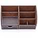 KINGFOM Pu Leather Desk Organizer Pen Pencil Holder Office Supplies Caddy Storage Box 6 Compartments with Drawer Brown
